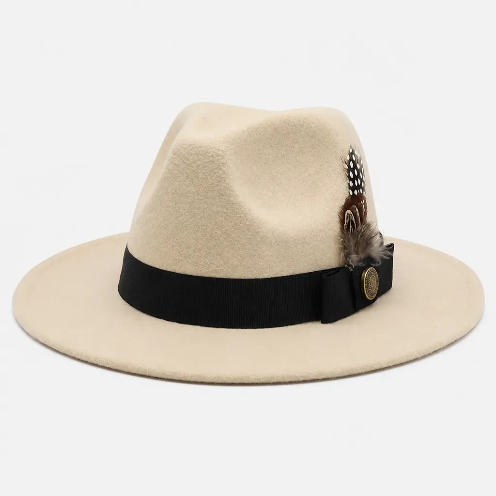 La boîte à chapeaux Chapeau Fedora Blanc - Style Jazz Britannique avec Plume
