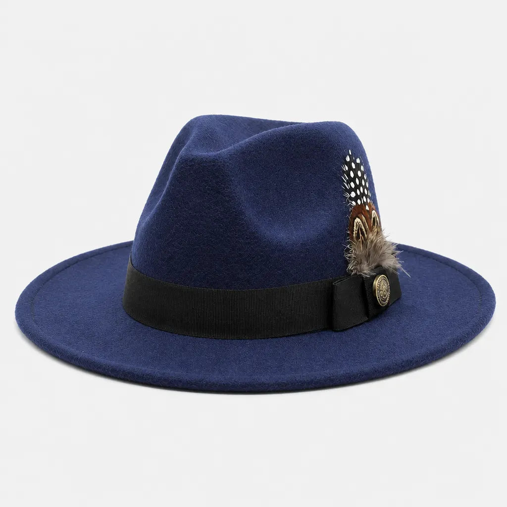 La boîte à chapeaux Chapeau Fedora Blanc - Style Jazz Britannique avec Plume