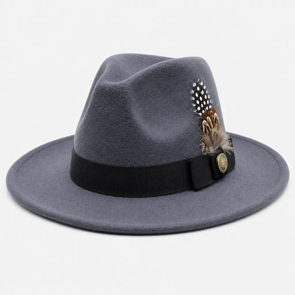 La boîte à chapeaux Chapeau Fedora Blanc - Style Jazz Britannique avec Plume