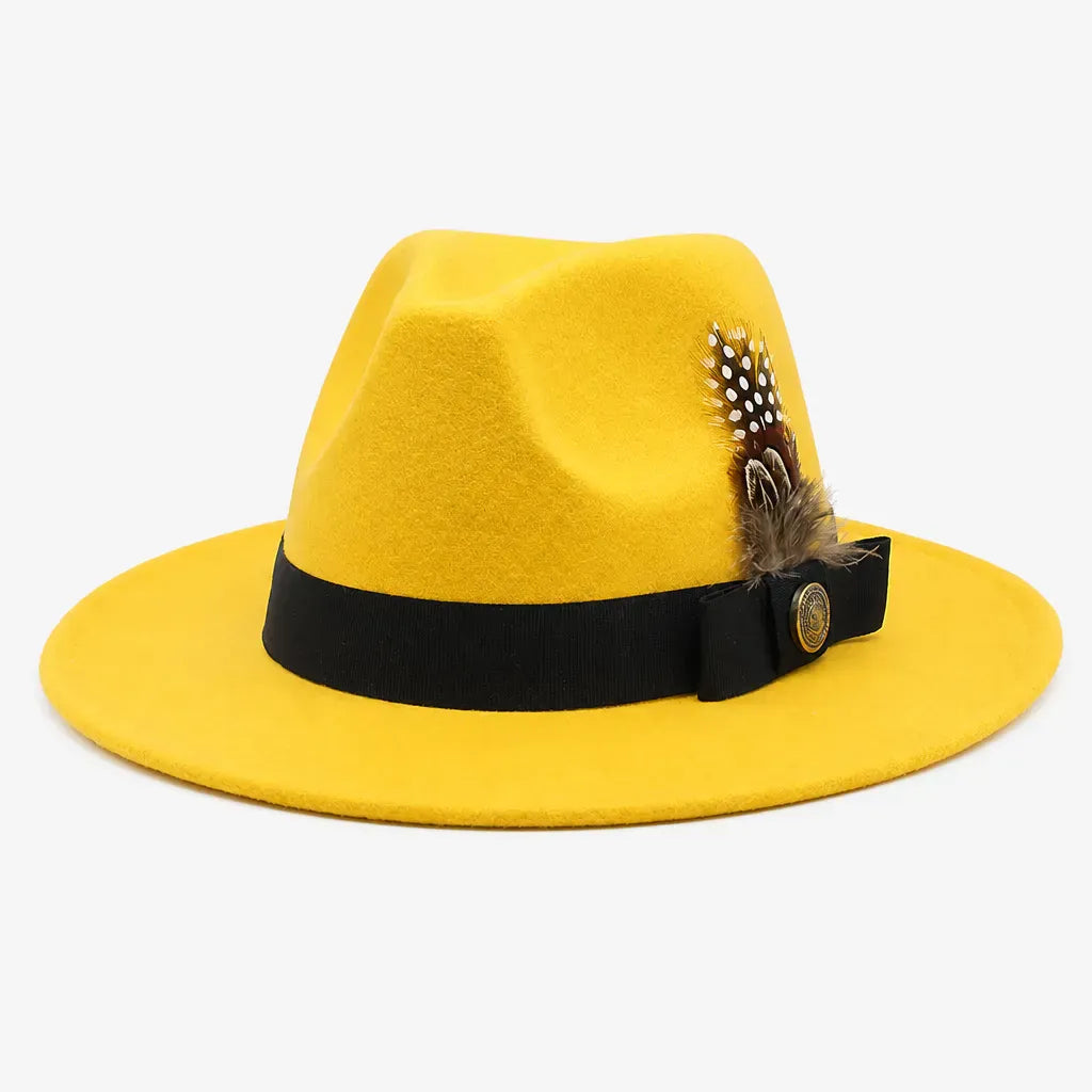 La boîte à chapeaux Chapeau Fedora Blanc - Style Jazz Britannique avec Plume