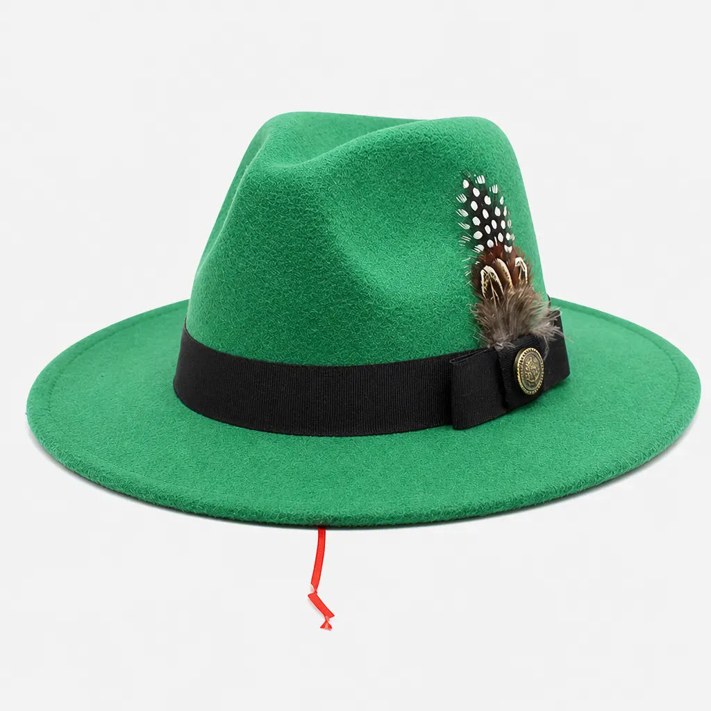 La boîte à chapeaux Chapeau Fedora Blanc - Style Jazz Britannique avec Plume