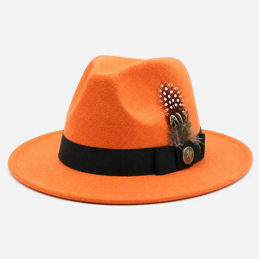 La boîte à chapeaux Chapeau Fedora Blanc - Style Jazz Britannique avec Plume