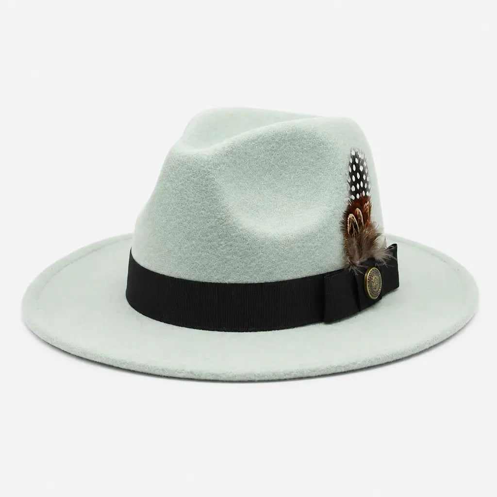 La boîte à chapeaux Chapeau Fedora Blanc - Style Jazz Britannique avec Plume