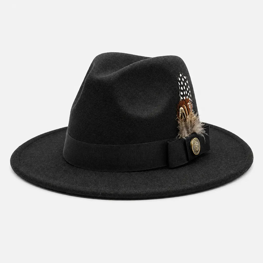 La boîte à chapeaux Chapeau Fedora Blanc - Style Jazz Britannique avec Plume