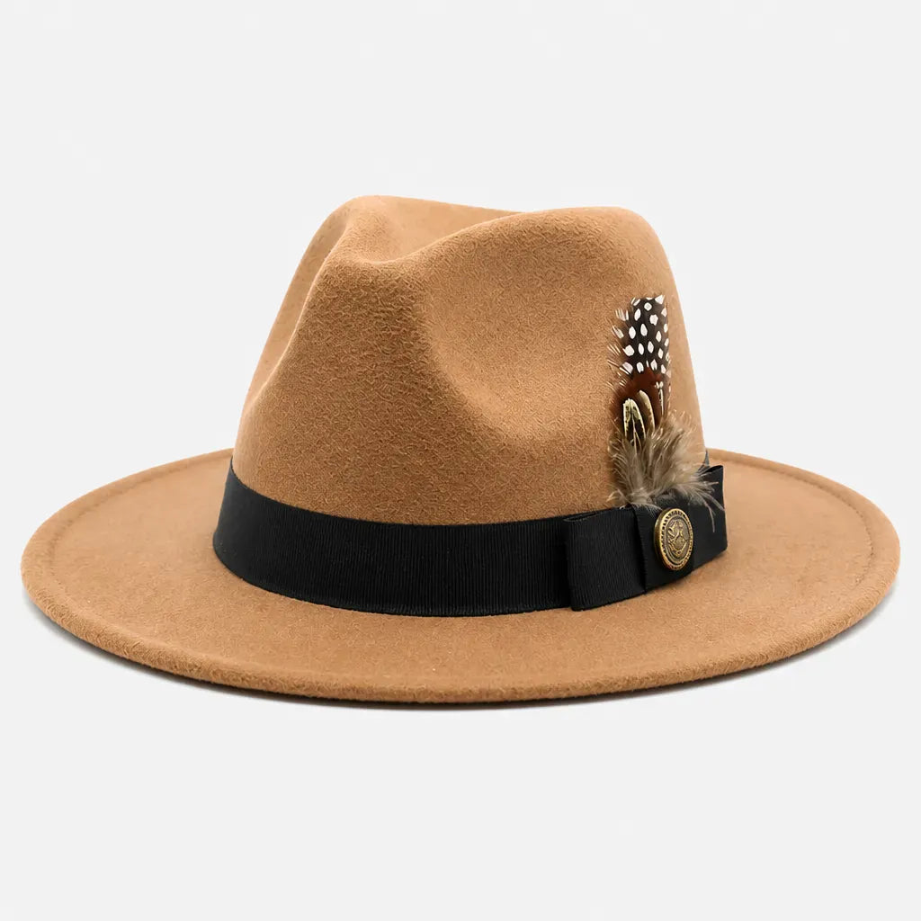 La boîte à chapeaux Chapeau Fedora Blanc - Style Jazz Britannique avec Plume