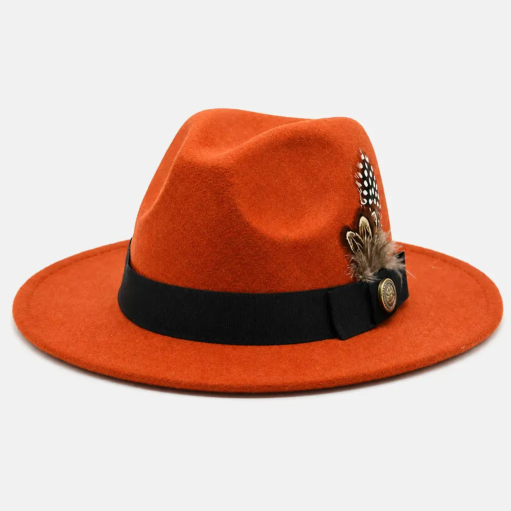 La boîte à chapeaux Chapeau Fedora Blanc - Style Jazz Britannique avec Plume