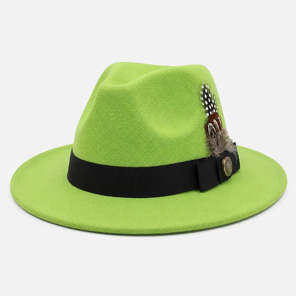 La boîte à chapeaux Chapeau Fedora Blanc - Style Jazz Britannique avec Plume