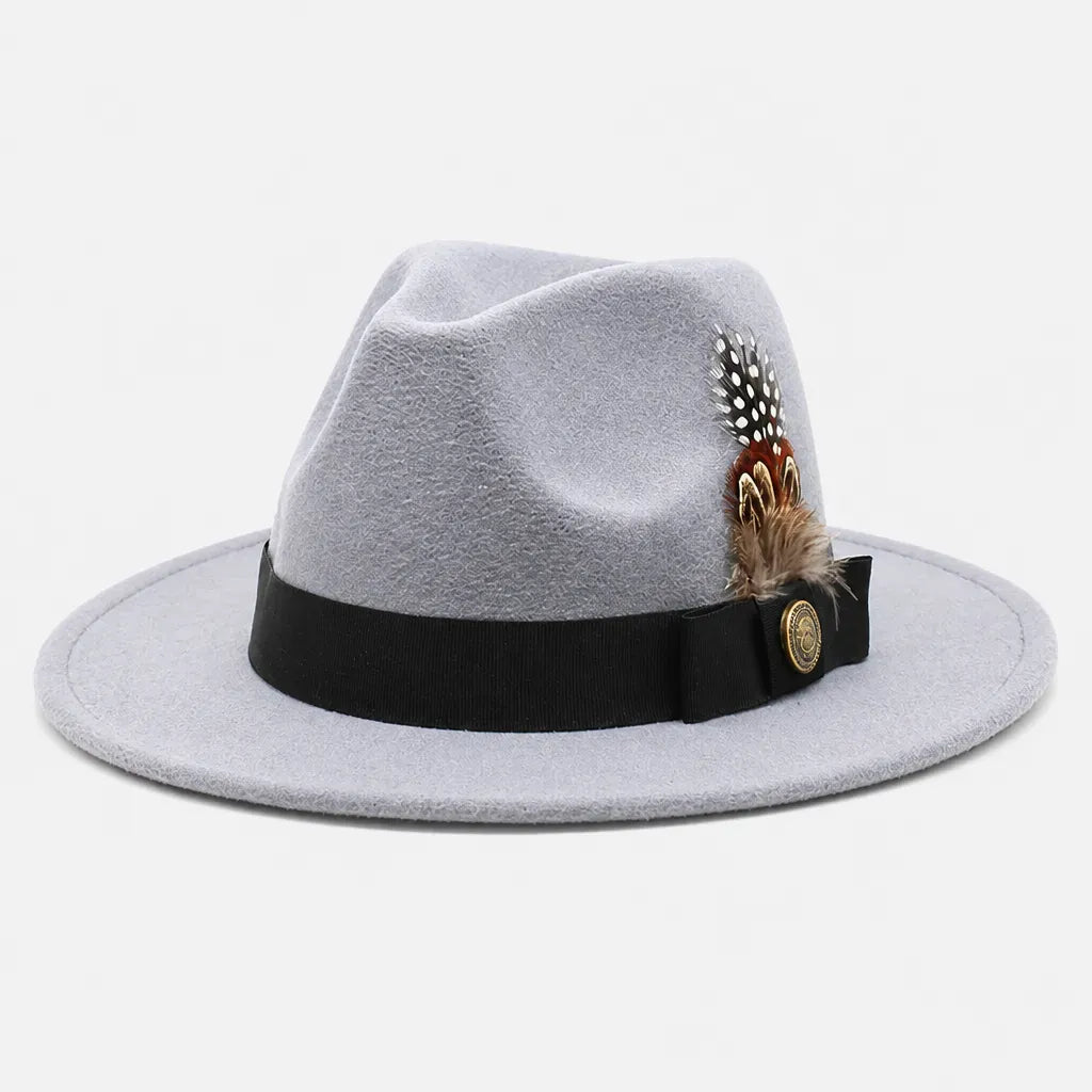 La boîte à chapeaux Chapeau Fedora Blanc - Style Jazz Britannique avec Plume