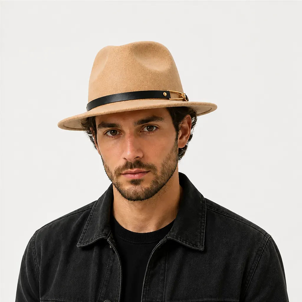 La boîte à chapeaux Chapeau Fedora Homme - en Feutre avec Ceinture Cuir, Style Eglise