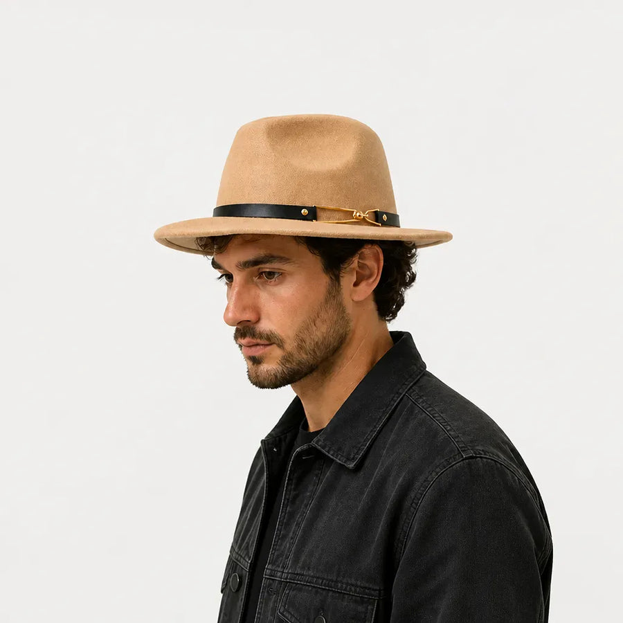 La boîte à chapeaux Chapeau Fedora Homme - en Feutre avec Ceinture Cuir, Style Eglise