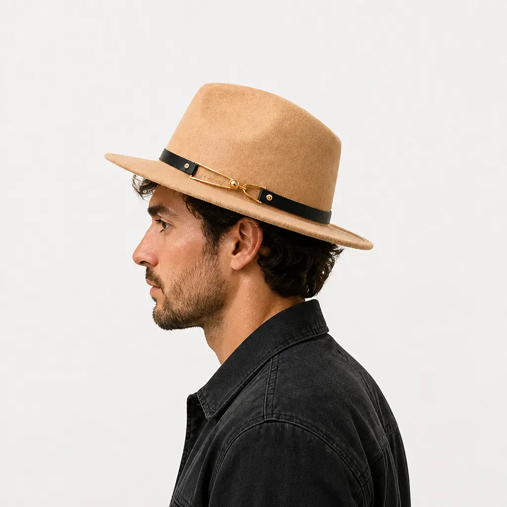 La boîte à chapeaux Chapeau Fedora Homme - en Feutre avec Ceinture Cuir, Style Eglise
