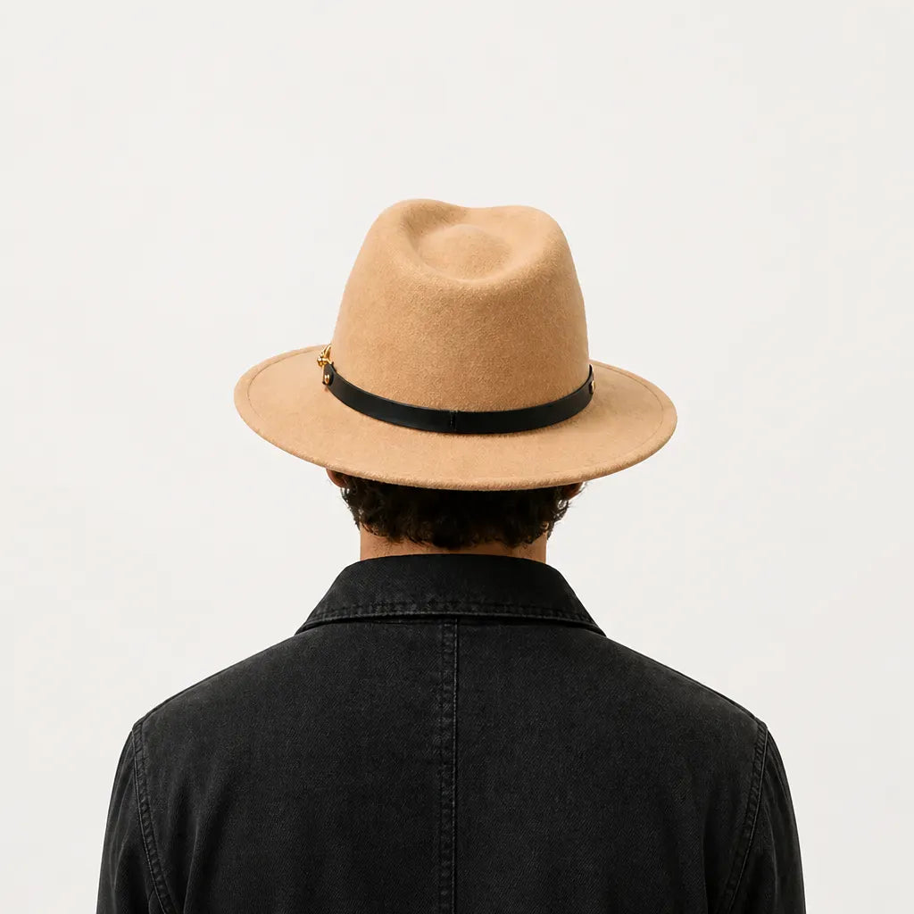 La boîte à chapeaux Chapeau Fedora Homme - en Feutre avec Ceinture Cuir, Style Eglise