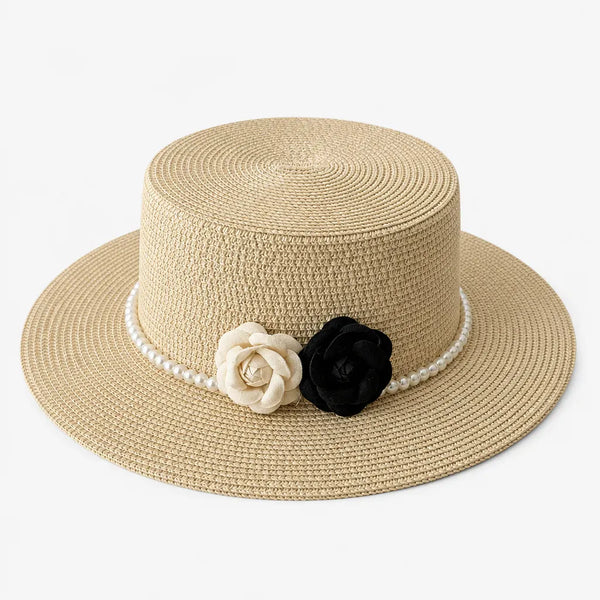 Chapeau Femme de Plage - Camelia et Perles Style Retro