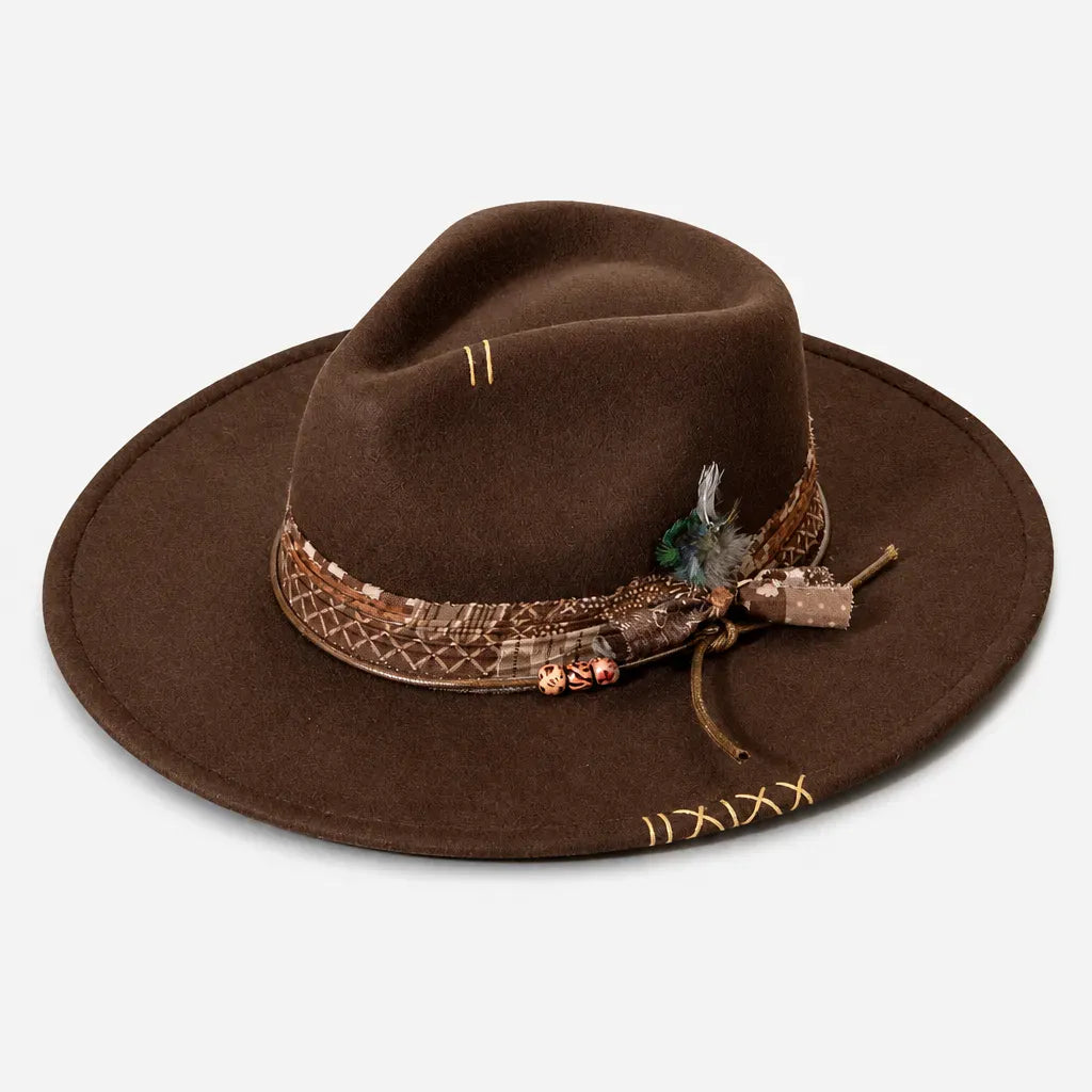 La boîte à chapeaux Chapeau Femme en Feutre - Colorblock Large Bord Western