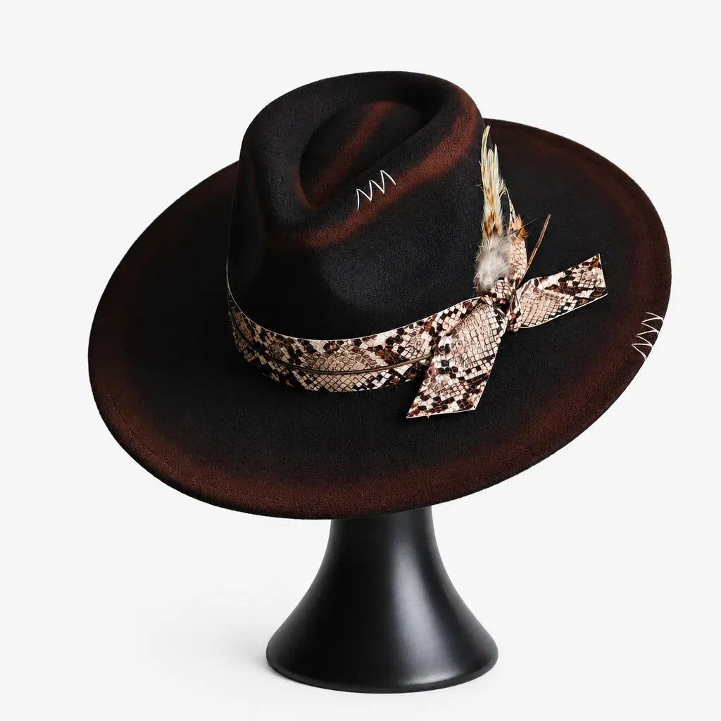La boîte à chapeaux Chapeau Femme en Feutre - Colorblock Large Bord Western
