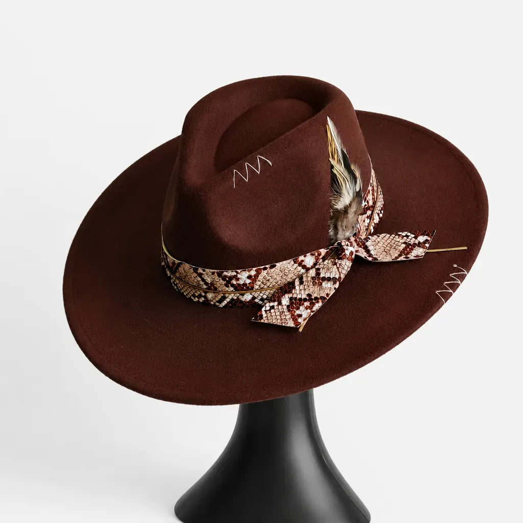 La boîte à chapeaux Chapeau Femme en Feutre - Colorblock Large Bord Western