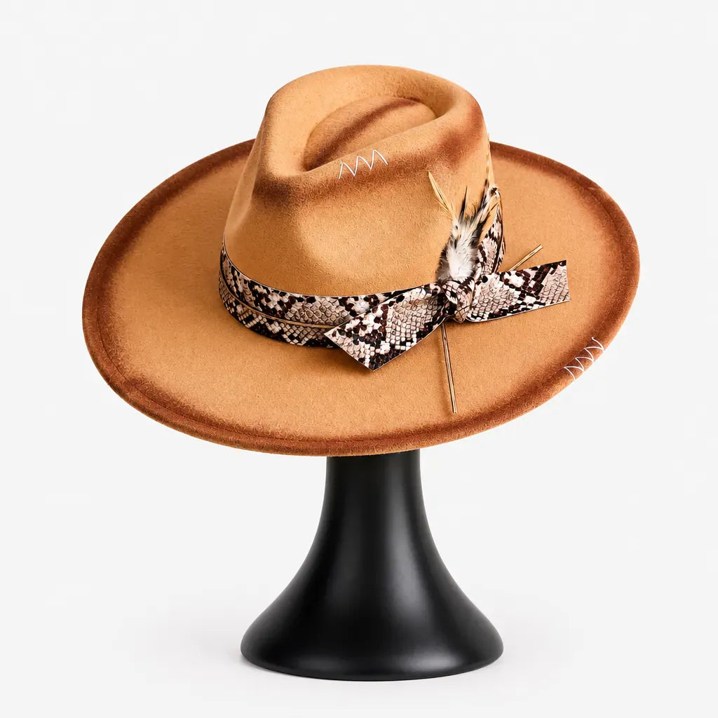 La boîte à chapeaux Chapeau Femme en Feutre - Colorblock Large Bord Western