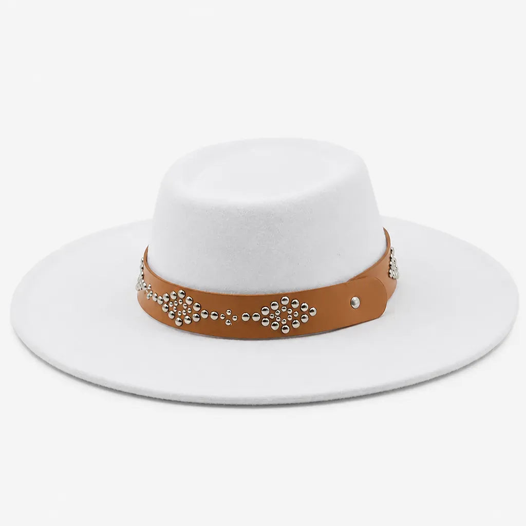 La boîte à chapeaux Chapeau Feutre Large Bord Femme - Ceinture Cloutee Style Gambler