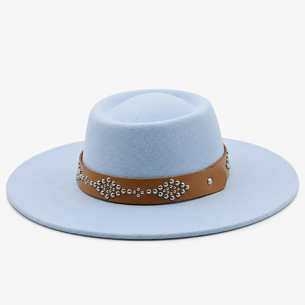 La boîte à chapeaux Chapeau Feutre Large Bord Femme - Ceinture Cloutee Style Gambler