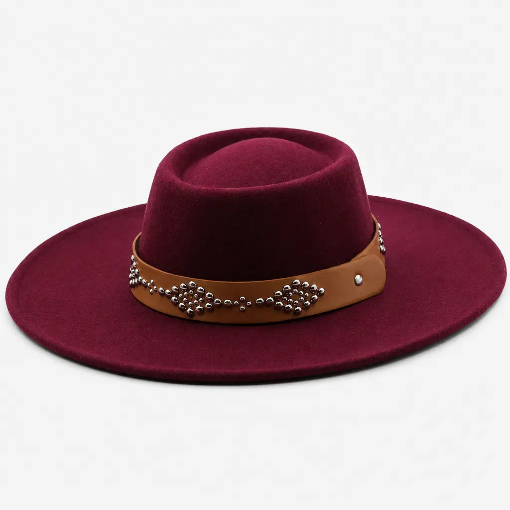 La boîte à chapeaux Chapeau Feutre Large Bord Femme - Ceinture Cloutee Style Gambler