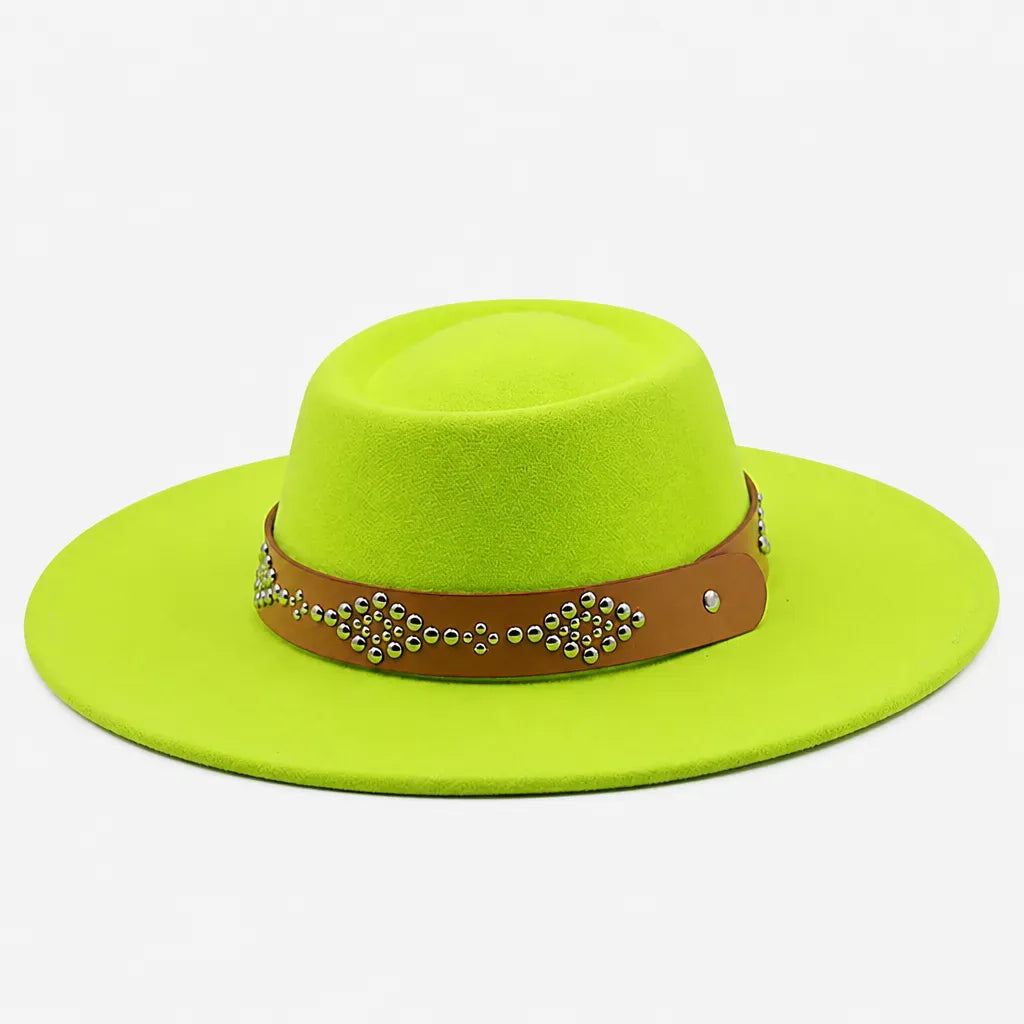 La boîte à chapeaux Chapeau Feutre Large Bord Femme - Ceinture Cloutee Style Gambler