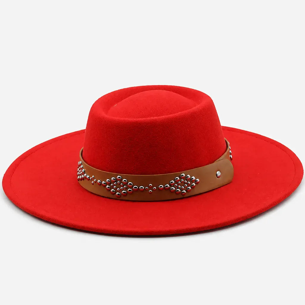 La boîte à chapeaux Chapeau Feutre Large Bord Femme - Ceinture Cloutee Style Gambler