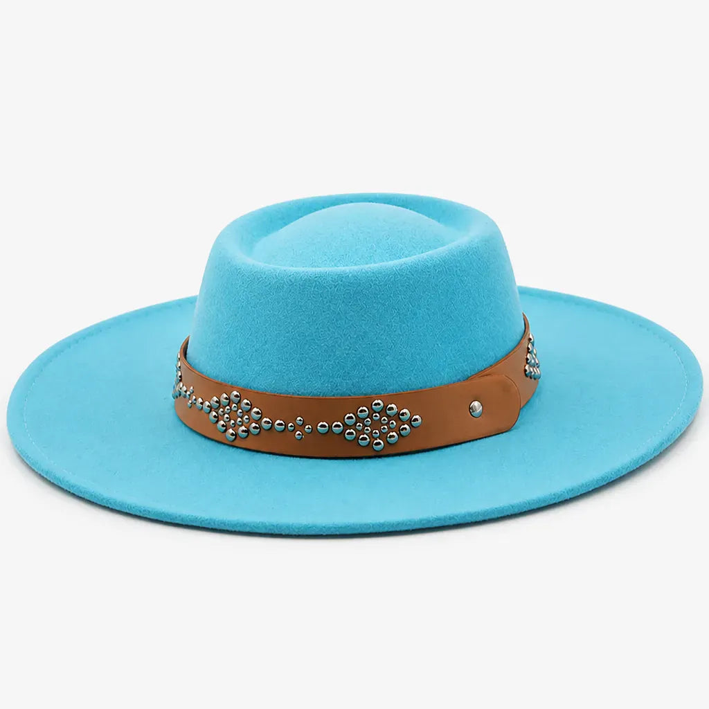 La boîte à chapeaux Chapeau Feutre Large Bord Femme - Ceinture Cloutee Style Gambler