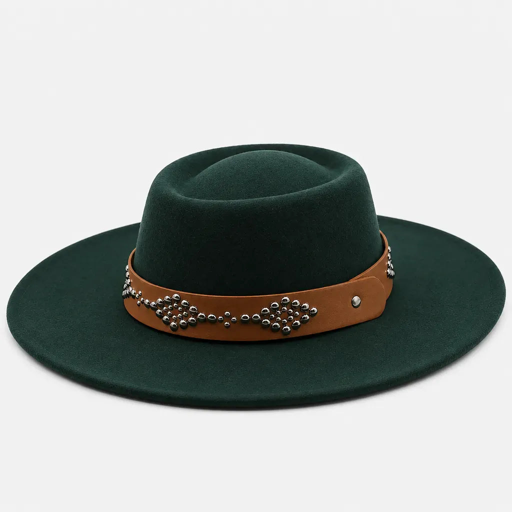 La boîte à chapeaux Chapeau Feutre Large Bord Femme - Ceinture Cloutee Style Gambler