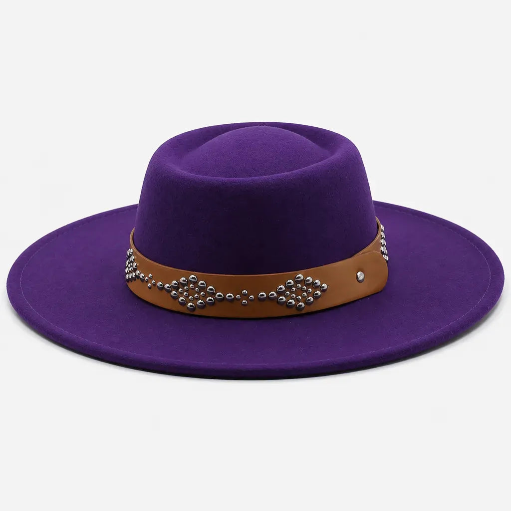 La boîte à chapeaux Chapeau Feutre Large Bord Femme - Ceinture Cloutee Style Gambler