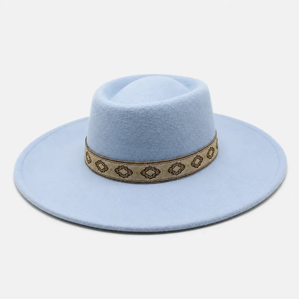 La boîte à chapeaux Chapeau Gambler Homme - Feutre Noir avec Ruban Aztec