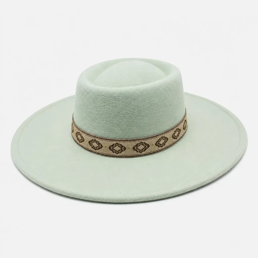 La boîte à chapeaux Chapeau Gambler Homme - Feutre Noir avec Ruban Aztec