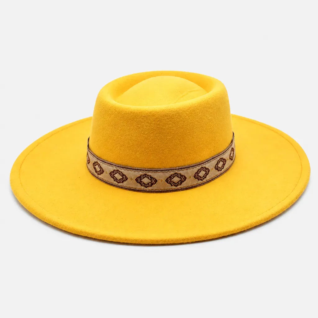 La boîte à chapeaux Chapeau Gambler Homme - Feutre Noir avec Ruban Aztec