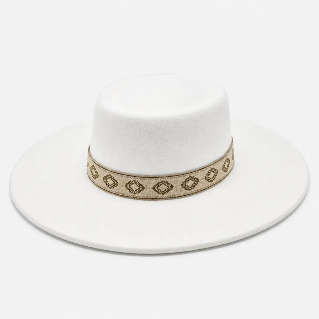 La boîte à chapeaux Chapeau Gambler Homme - Feutre Noir avec Ruban Aztec