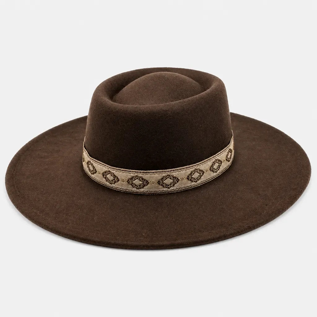 La boîte à chapeaux Chapeau Gambler Homme - Feutre Noir avec Ruban Aztec
