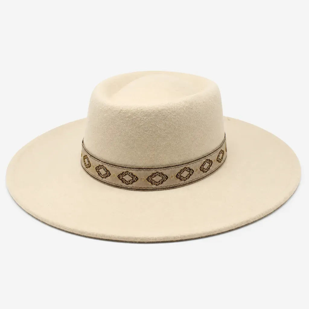 La boîte à chapeaux Chapeau Gambler Homme - Feutre Noir avec Ruban Aztec
