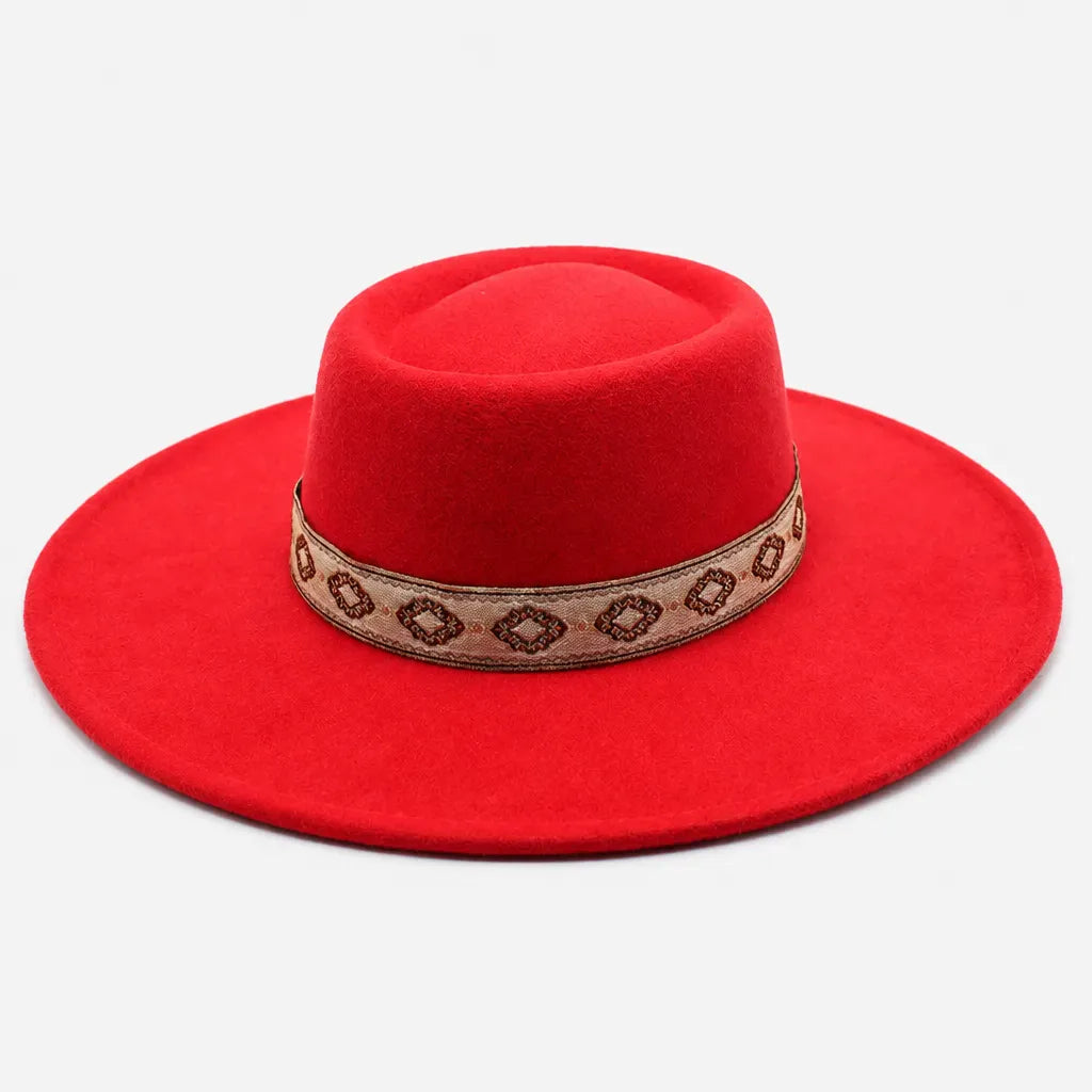 La boîte à chapeaux Chapeau Gambler Homme - Feutre Noir avec Ruban Aztec