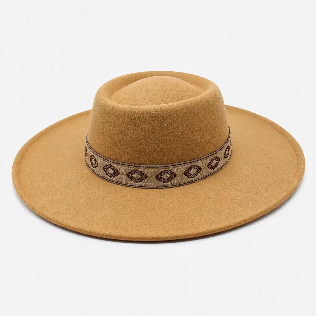 La boîte à chapeaux Chapeau Gambler Homme - Feutre Noir avec Ruban Aztec