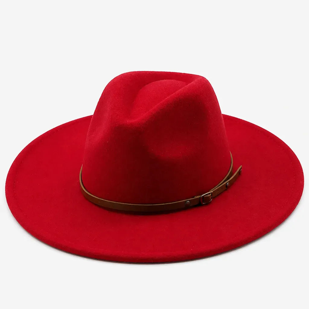 La boîte à chapeaux Chapeau Large Bord - Fedora Jazz a Ceinture en Cuir Marron