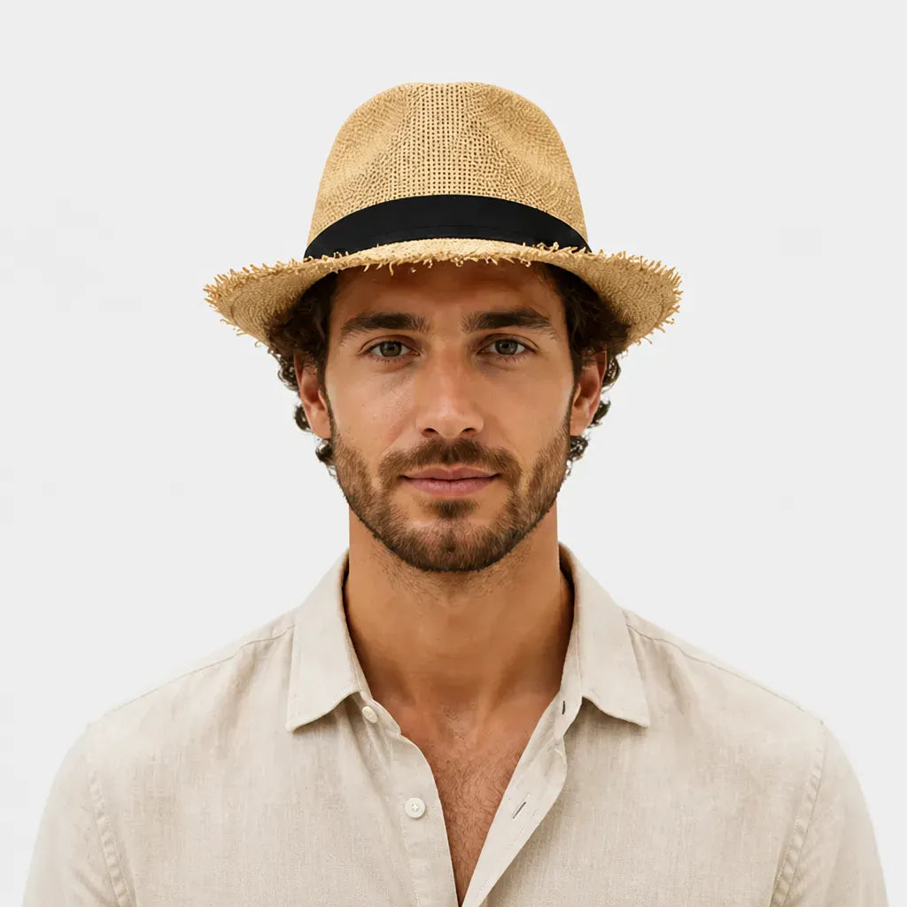 La boîte à chapeaux Chapeau Paille Trilby Homme - Effiloche Respirant Style Jazz