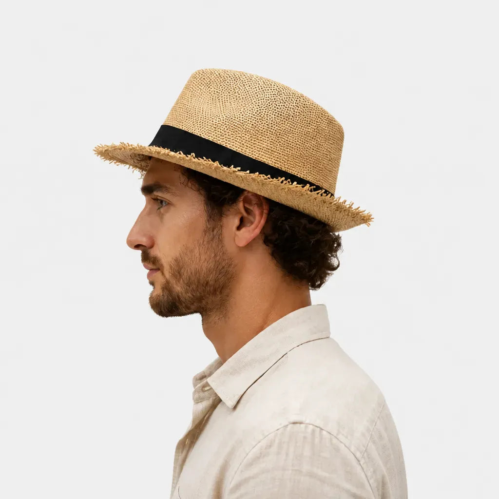 La boîte à chapeaux Chapeau Paille Trilby Homme - Effiloche Respirant Style Jazz