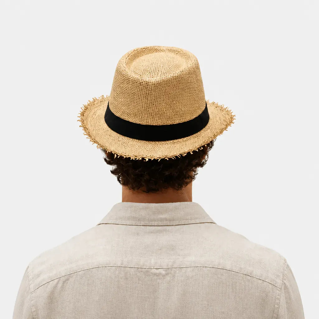 La boîte à chapeaux Chapeau Paille Trilby Homme - Effiloche Respirant Style Jazz