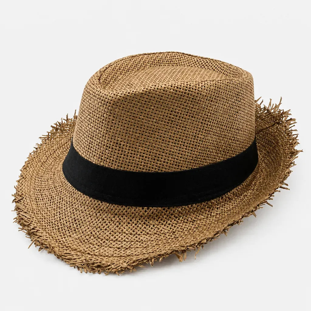 La boîte à chapeaux Chapeau Paille Trilby Homme - Effiloche Respirant Style Jazz