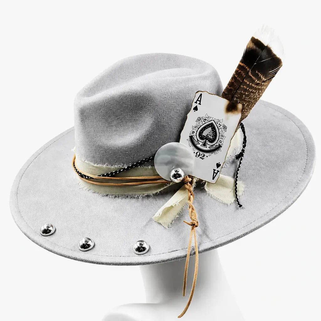 La boîte à chapeaux Chapeau Plume - Fedora Large Bord Retro Style Jazz et Western
