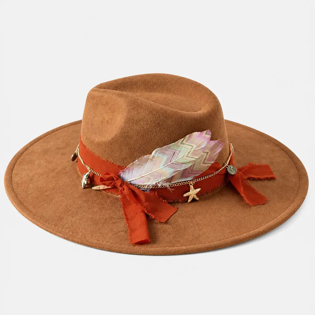 La boîte à chapeaux Chapeau Plume - Fedora Large Bord Retro Style Jazz et Western