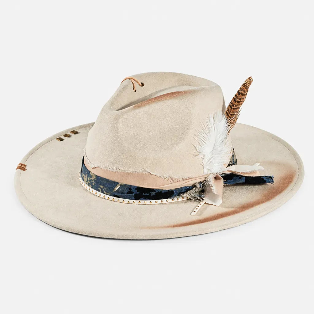 La boîte à chapeaux Chapeau Plume - Fedora Large Bord Retro Style Jazz et Western