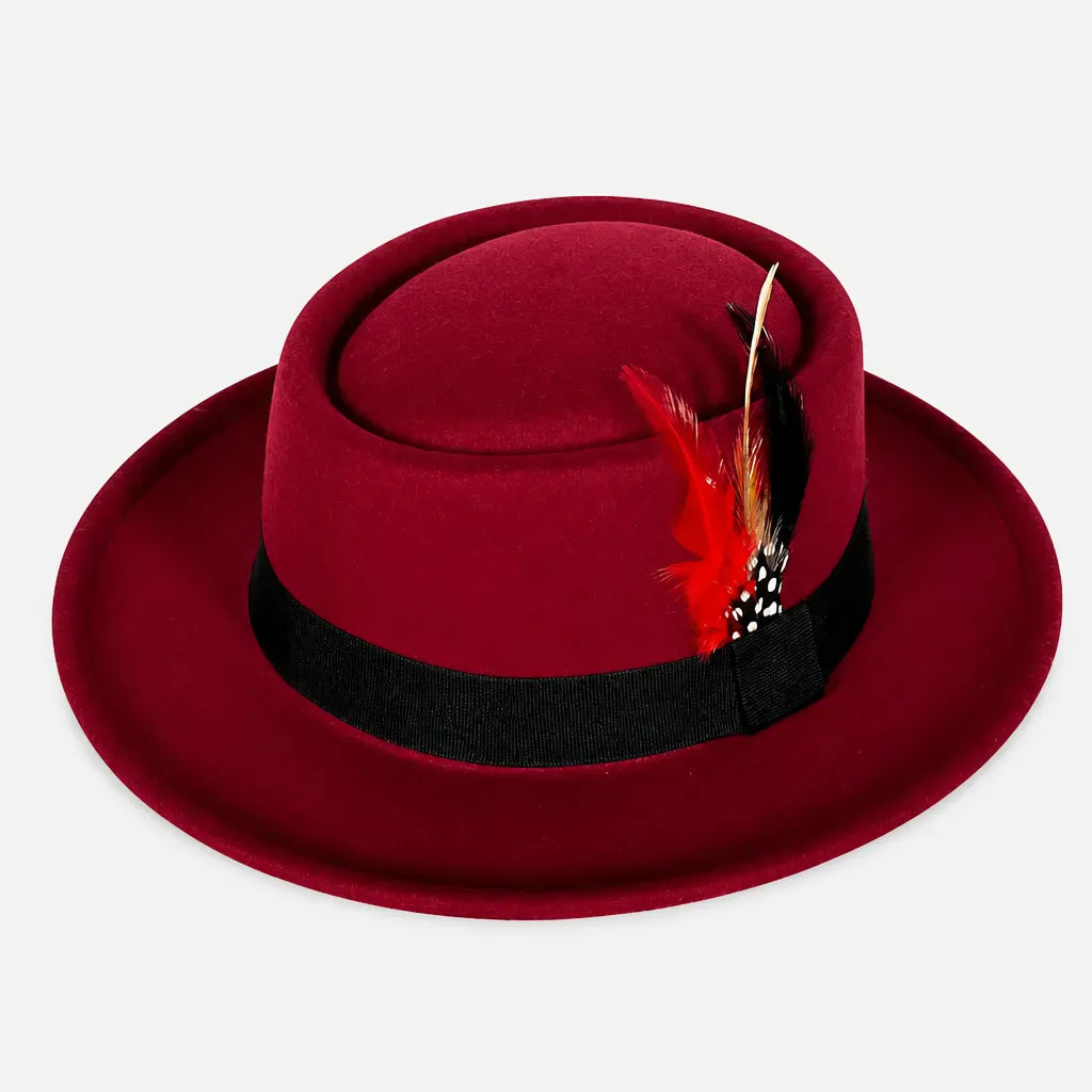 La boîte à chapeaux Chapeau Porkpie Homme - Marron avec Plume Gentleman
