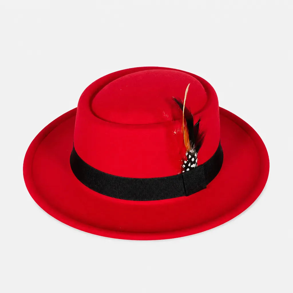 La boîte à chapeaux Chapeau Porkpie Homme - Marron avec Plume Gentleman