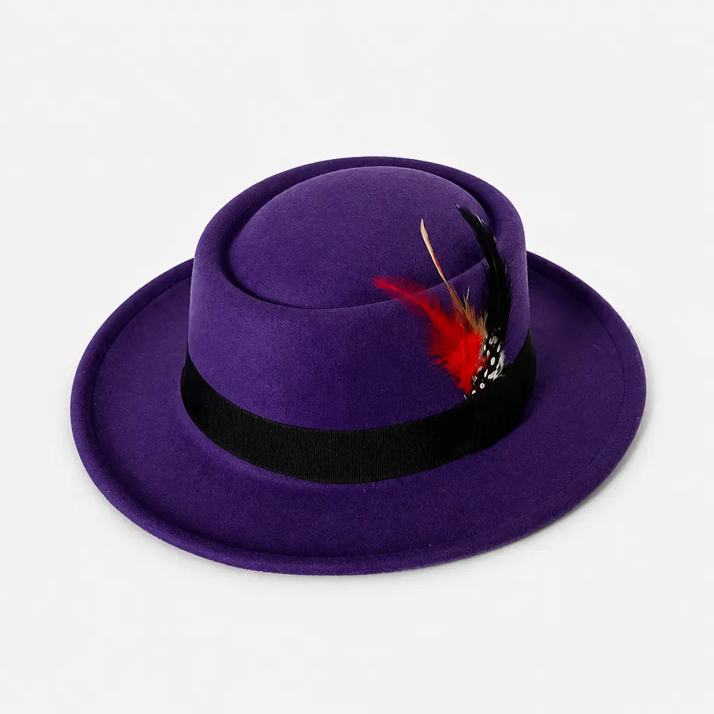 La boîte à chapeaux Chapeau Porkpie Homme - Marron avec Plume Gentleman