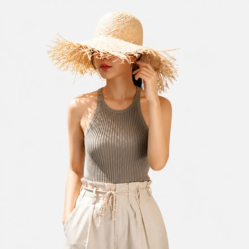 La boîte à chapeaux Chapeau Raphia Femme - Grand Bord Fait Main pour Vacances