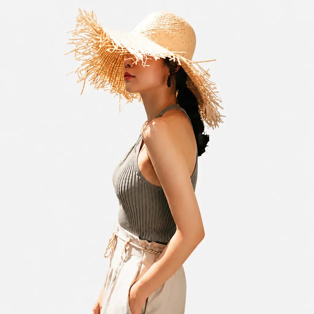La boîte à chapeaux Chapeau Raphia Femme - Grand Bord Fait Main pour Vacances